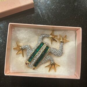 Elegant Gold and Green Frog Brooch